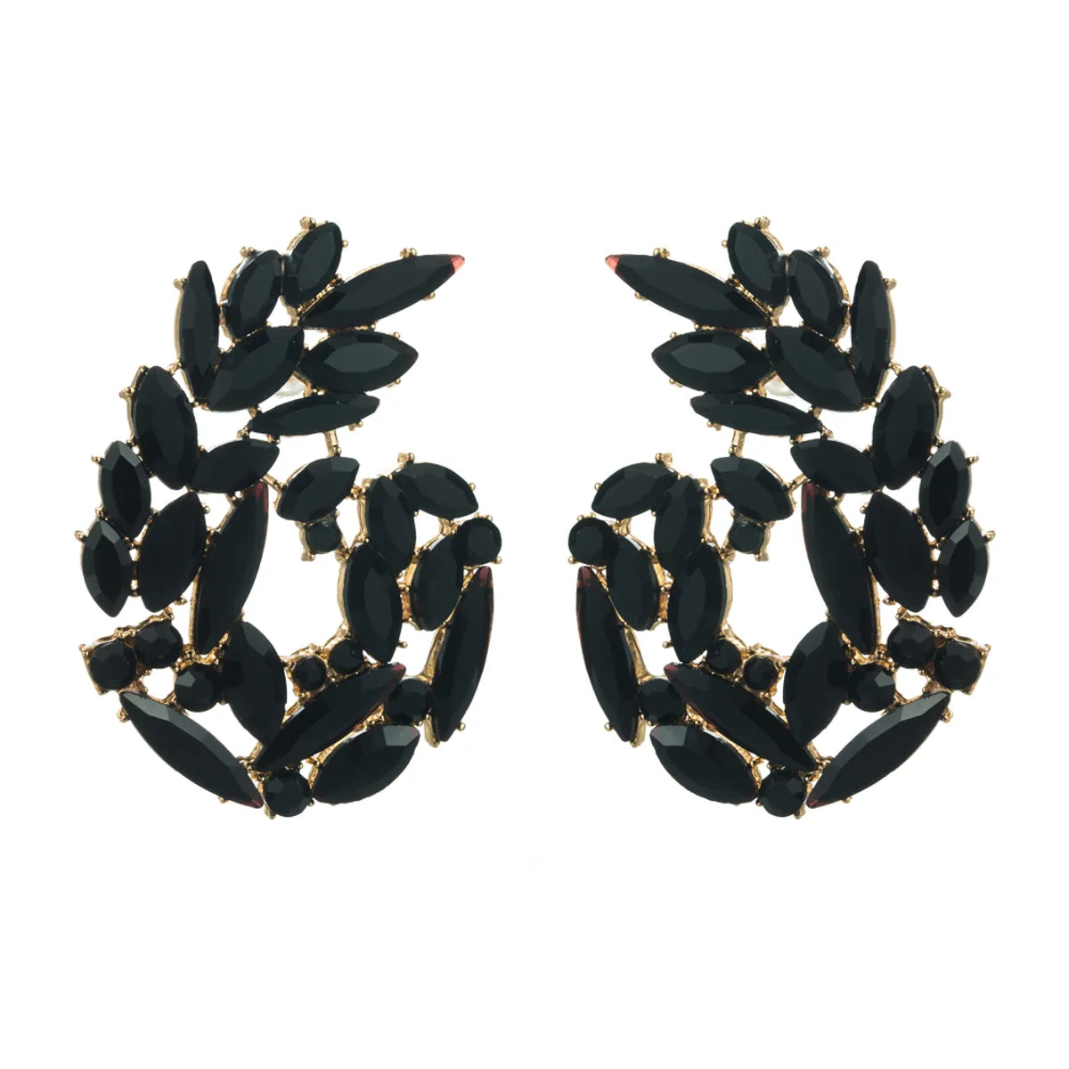 1 Pair Simple Style Classic Style Leaves Inlay Glass Rhinestones Ear Studs