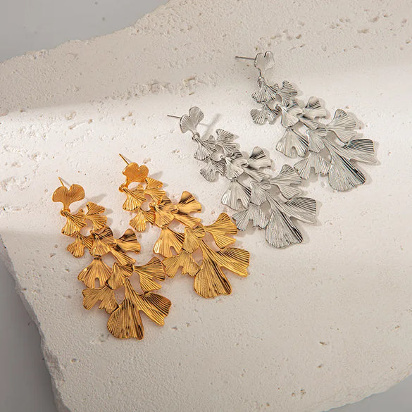 1 Pair Simple Style Classic Style Leaves Plant Ginkgo Leaf Plating 304 Stainless Steel 14K Gold Plated Drop Earrings