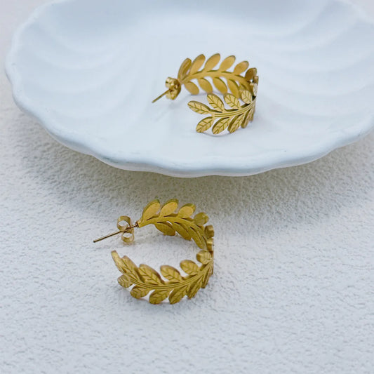 1 Pair Simple Style Classic Style Leaves Plating 304 Stainless Steel 18K Gold Plated Ear Studs