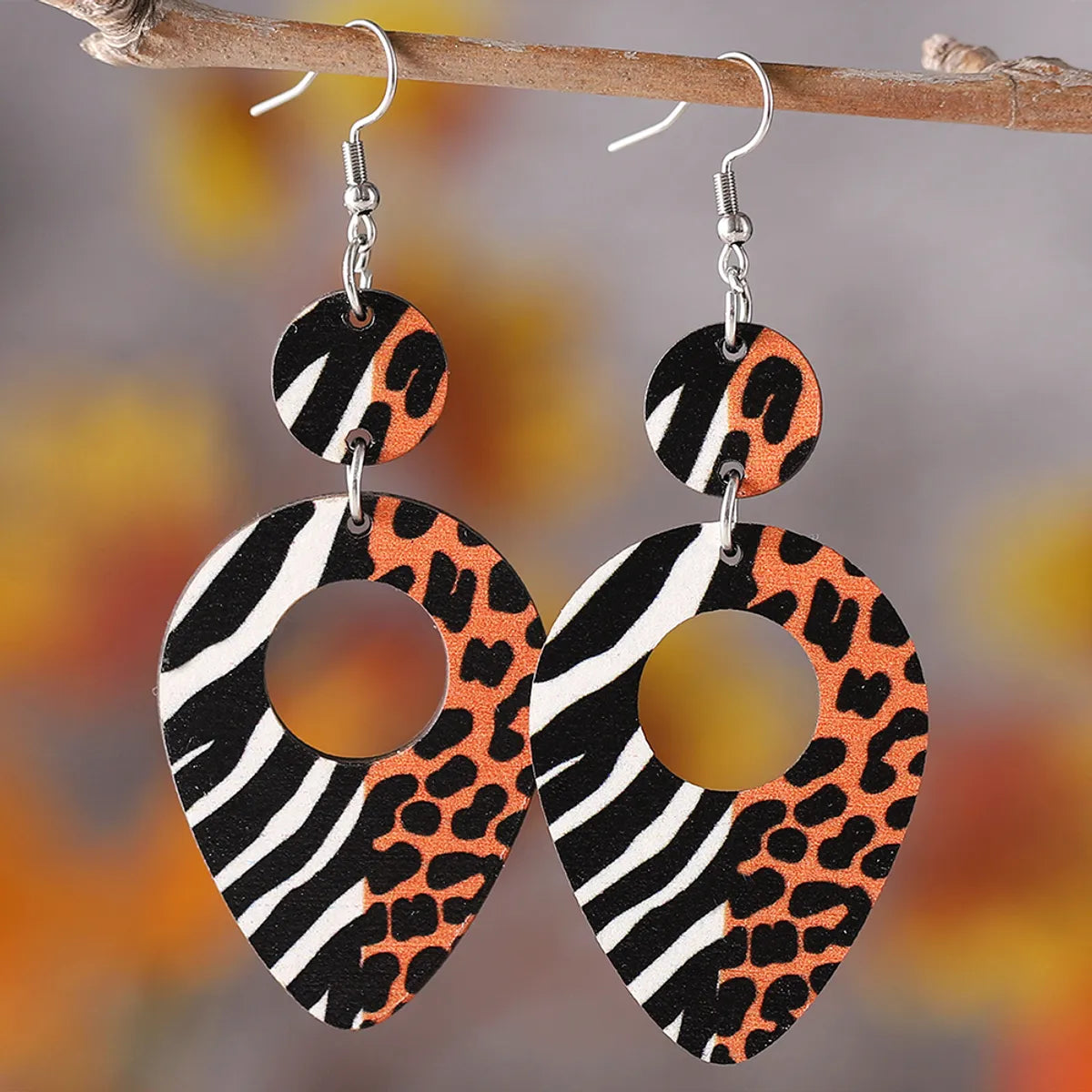 1 Pair Simple Style Classic Style Leopard Wood Drop Earrings