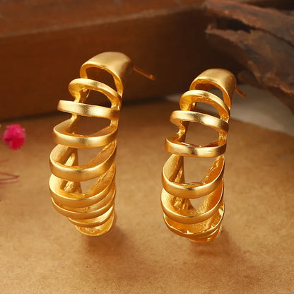 1 Pair Simple Style Classic Style Lines Hollow Out Copper Ear Studs