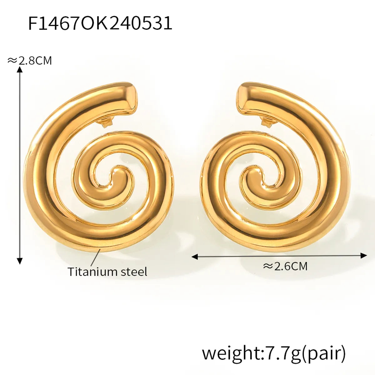 1 Pair Simple Style Classic Style Lines Spiral Plating 304 Stainless Steel 18K Gold Plated Ear Studs