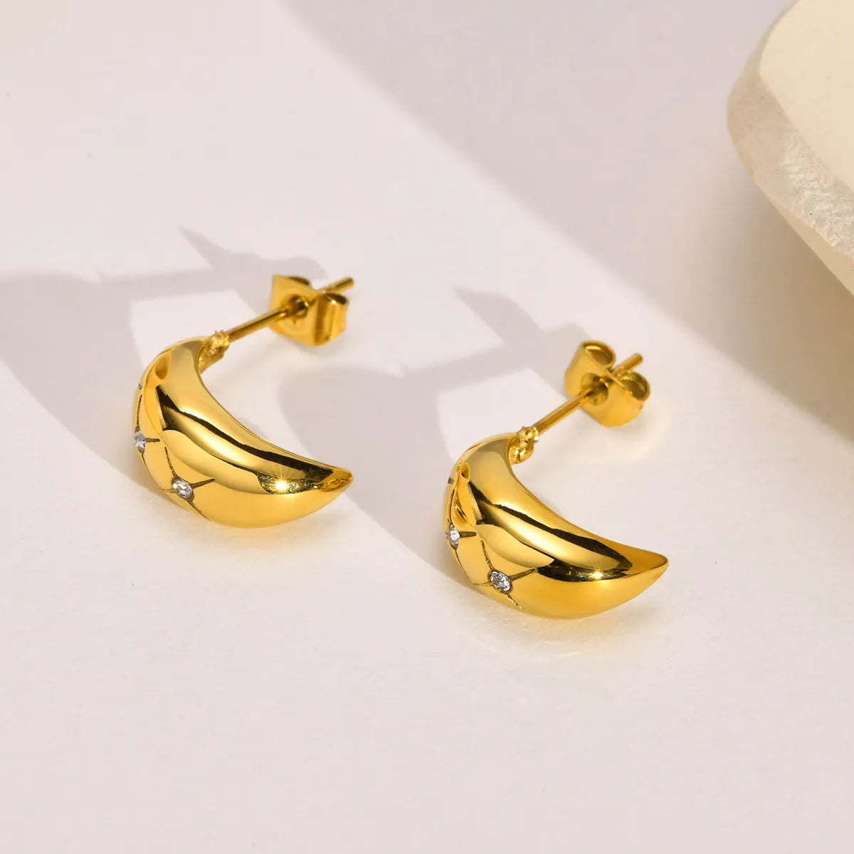 1 Pair Simple Style Classic Style Moon Plating Inlay 201 Stainless Steel Zircon 18K Gold Plated Ear Studs