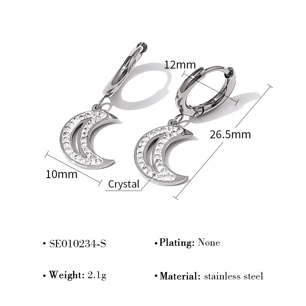 1 Pair Simple Style Classic Style Moon Plating Inlay 304 Stainless Steel Zircon 18K Gold Plated Drop Earrings