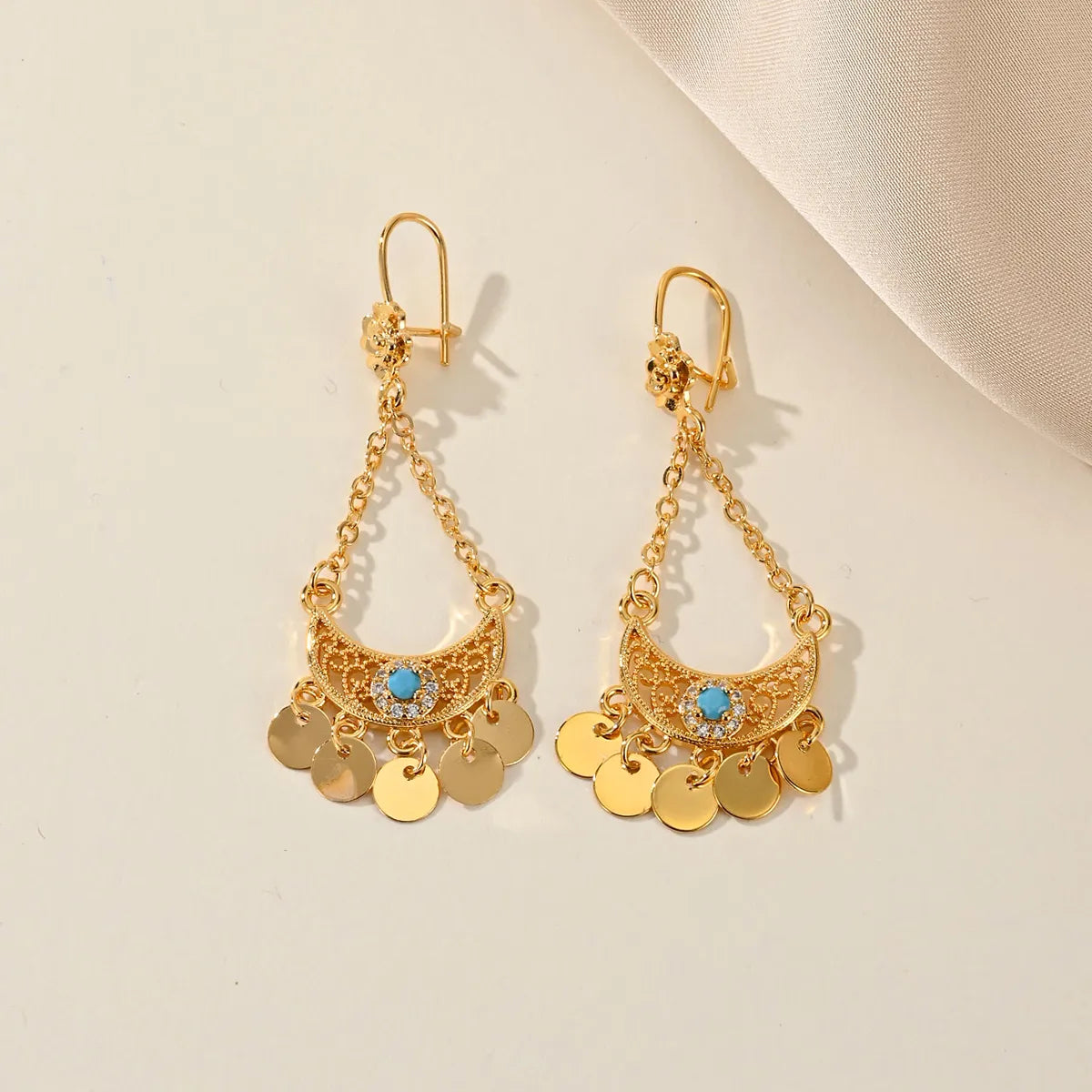 1 Pair Simple Style Classic Style Moon Plating Inlay Copper Zircon 18K Gold Plated