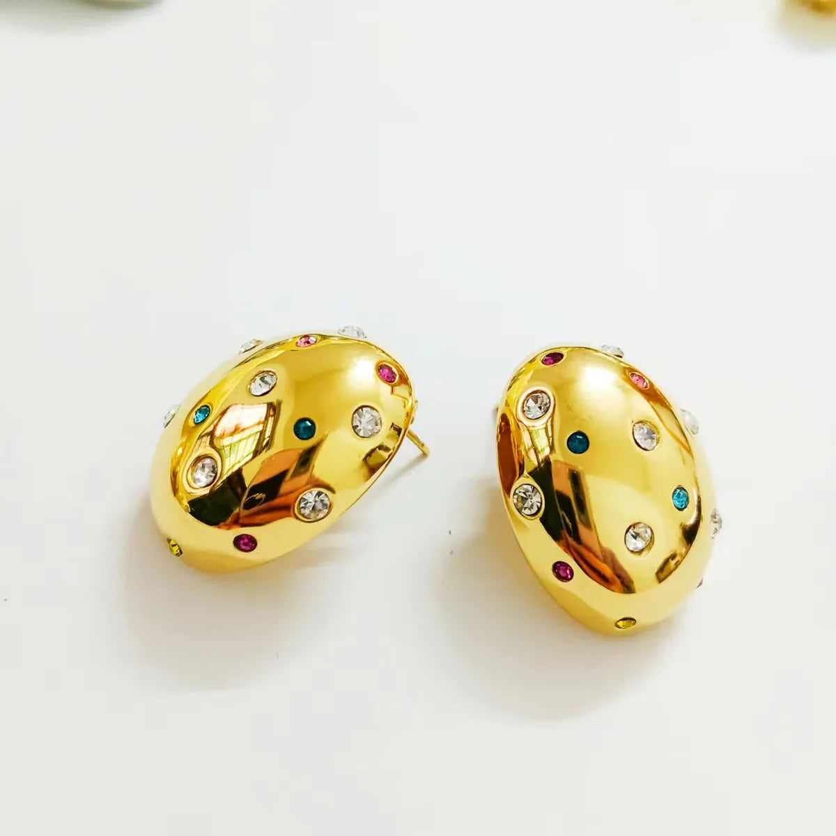 1 Pair Simple Style Classic Style Oval Inlay 304 Stainless Steel Rhinestones 18K Gold Plated Ear Studs