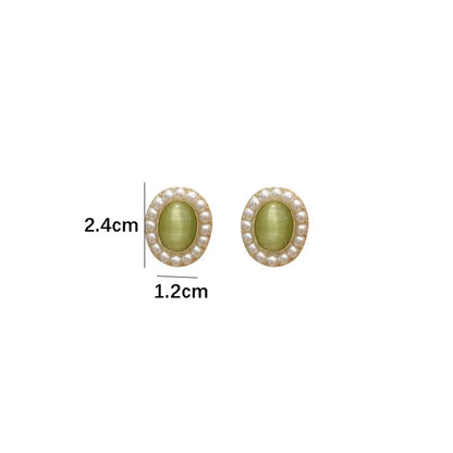 1 Pair Simple Style Classic Style Oval Inlay Alloy Opal Ear Studs