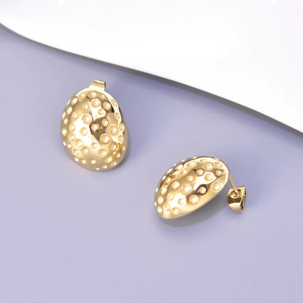 1 Pair Simple Style Classic Style Oval Plating 304 Stainless Steel Titanium Steel 18K Gold Plated Ear Studs