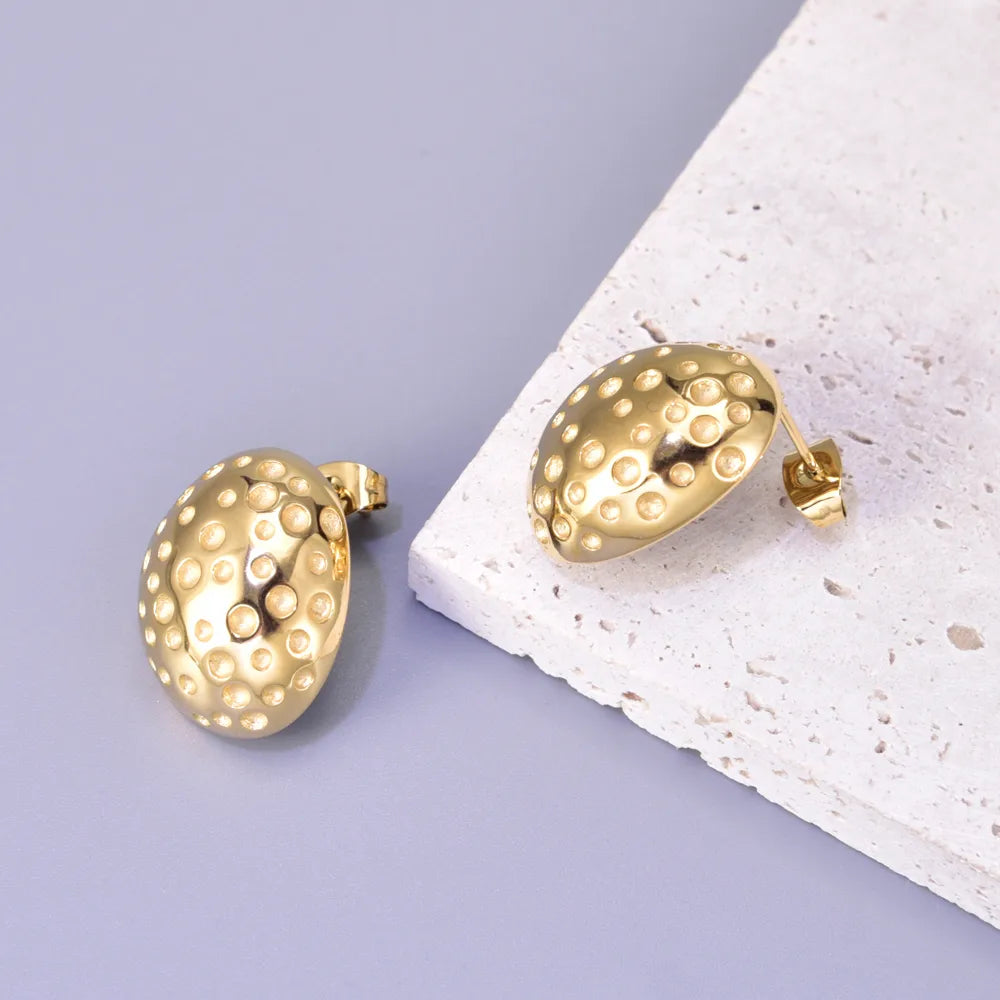 1 Pair Simple Style Classic Style Oval Plating 304 Stainless Steel Titanium Steel 18K Gold Plated Ear Studs