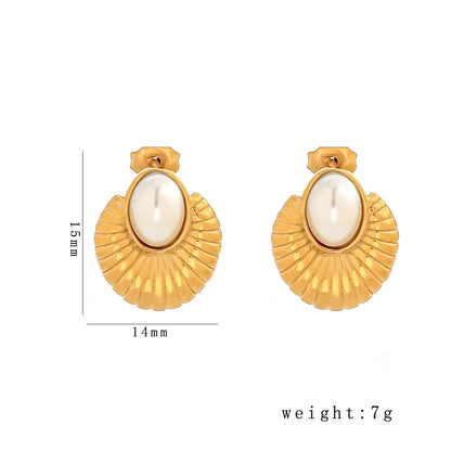 1 Pair Simple Style Classic Style Oval Plating Inlay 304 Stainless Steel Pearl 18K Gold Plated Ear Studs