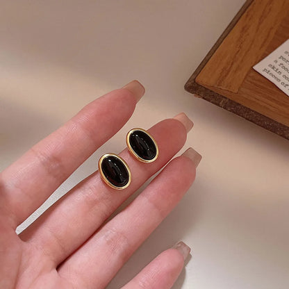 1 Pair Simple Style Classic Style Oval Plating Inlay Sterling Silver Agate 24k Gold Plated Ear Studs