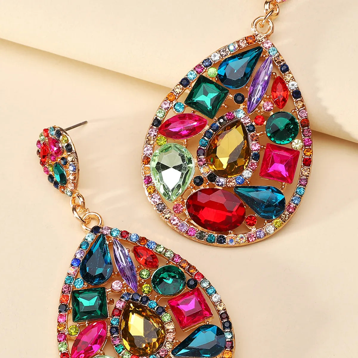 1 Pair Simple Style Classic Style Oval Plating Inlay Zinc Alloy Glass Dangling Earrings