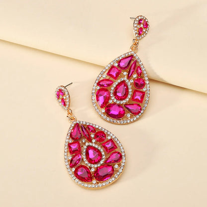 1 Pair Simple Style Classic Style Oval Plating Inlay Zinc Alloy Glass Dangling Earrings