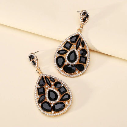 1 Pair Simple Style Classic Style Oval Plating Inlay Zinc Alloy Glass Dangling Earrings