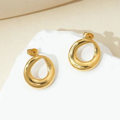 1 Pair Simple Style Classic Style Oval Polishing Hollow Out 304 Stainless Steel 14K Gold Plated Ear Studs