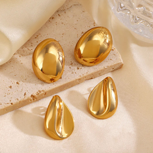 1 Pair Simple Style Classic Style Oval Water Droplets Plating 304 Stainless Steel 18K Gold Plated Ear Studs