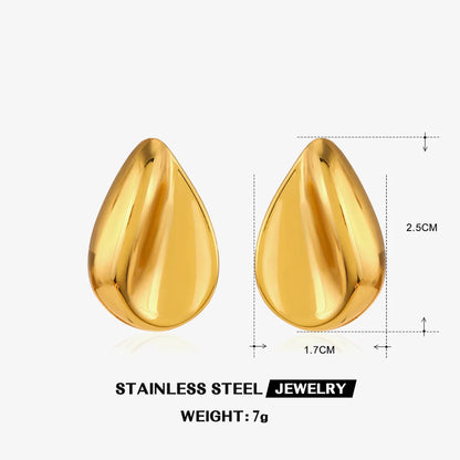 1 Pair Simple Style Classic Style Oval Water Droplets Plating 304 Stainless Steel 18K Gold Plated Ear Studs