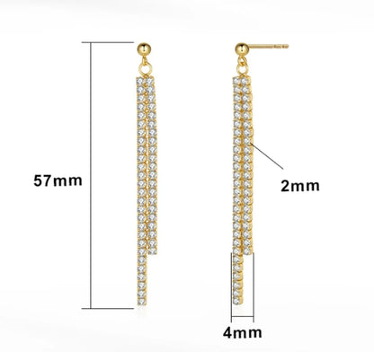 1 Pair Simple Style Classic Style Oversized Tassel Polishing Plating Inlay Sterling Silver Zircon White Gold Plated Drop Earrings