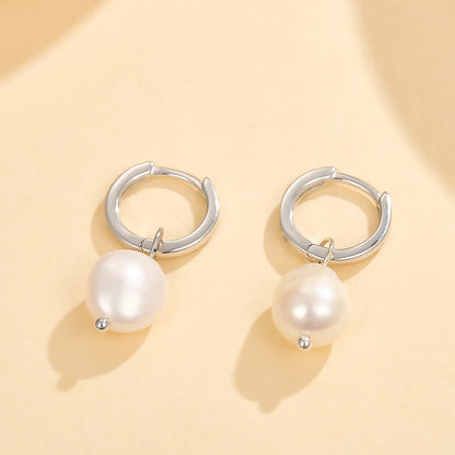 1 Pair Simple Style Classic Style Pearl Plating Inlay Freshwater Pearl Sterling Silver Freshwater Pearl Pearl Zircon White Gold Plated Gold Plated Drop Earrings