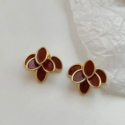 1 Pair Simple Style Classic Style Petal Enamel Copper 18K Gold Plated Ear Studs