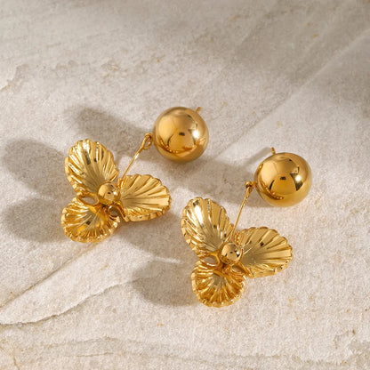 1 Pair Simple Style Classic Style Petal Plating 304 Stainless Steel 18K Gold Plated Drop Earrings