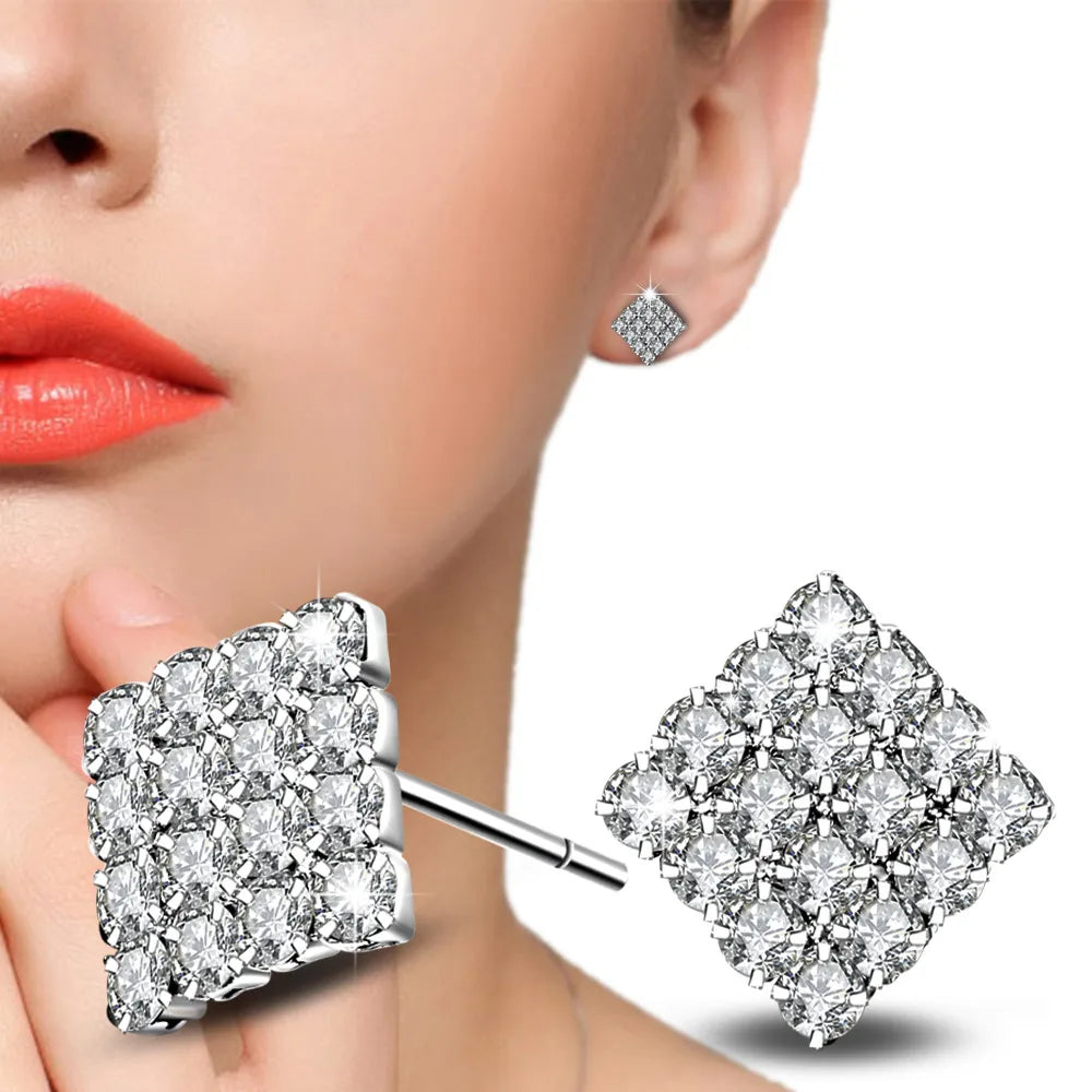 1 Pair Simple Style Classic Style Rhombus Inlay Copper Rhinestones Ear Studs