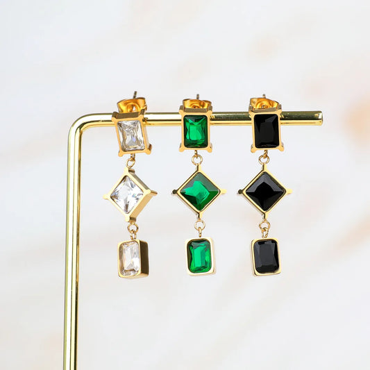 1 Pair Simple Style Classic Style Rhombus Plating Inlay Stainless Steel Titanium Steel Zircon Gold Plated Drop Earrings