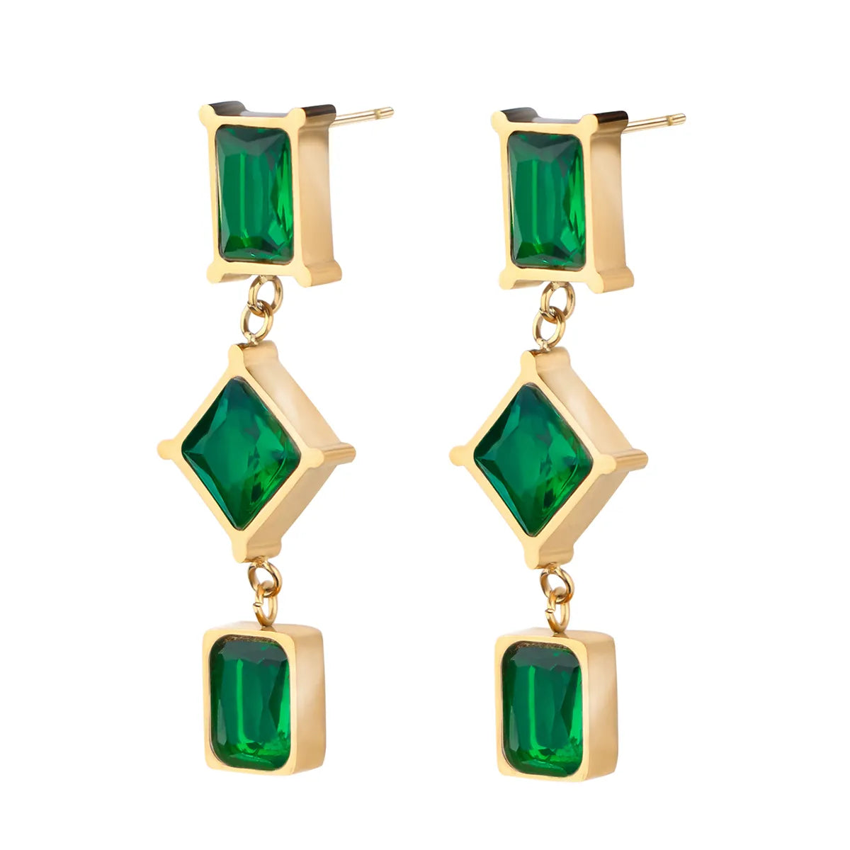 1 Pair Simple Style Classic Style Rhombus Plating Inlay Stainless Steel Titanium Steel Zircon Gold Plated Drop Earrings