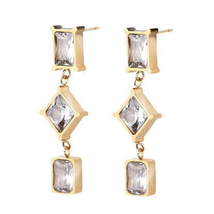 1 Pair Simple Style Classic Style Rhombus Plating Inlay Stainless Steel Titanium Steel Zircon Gold Plated Drop Earrings