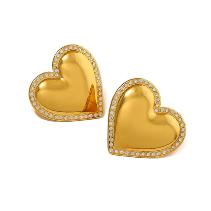 1 Pair Simple Style Classic Style Round Heart Shape Polishing Plating 304 Stainless Steel Rhinestones 18K Gold Plated Drop Earrings