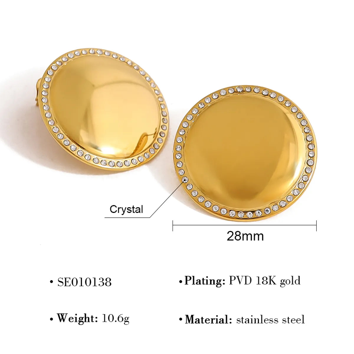 1 Pair Simple Style Classic Style Round Heart Shape Polishing Plating 304 Stainless Steel Rhinestones 18K Gold Plated Drop Earrings