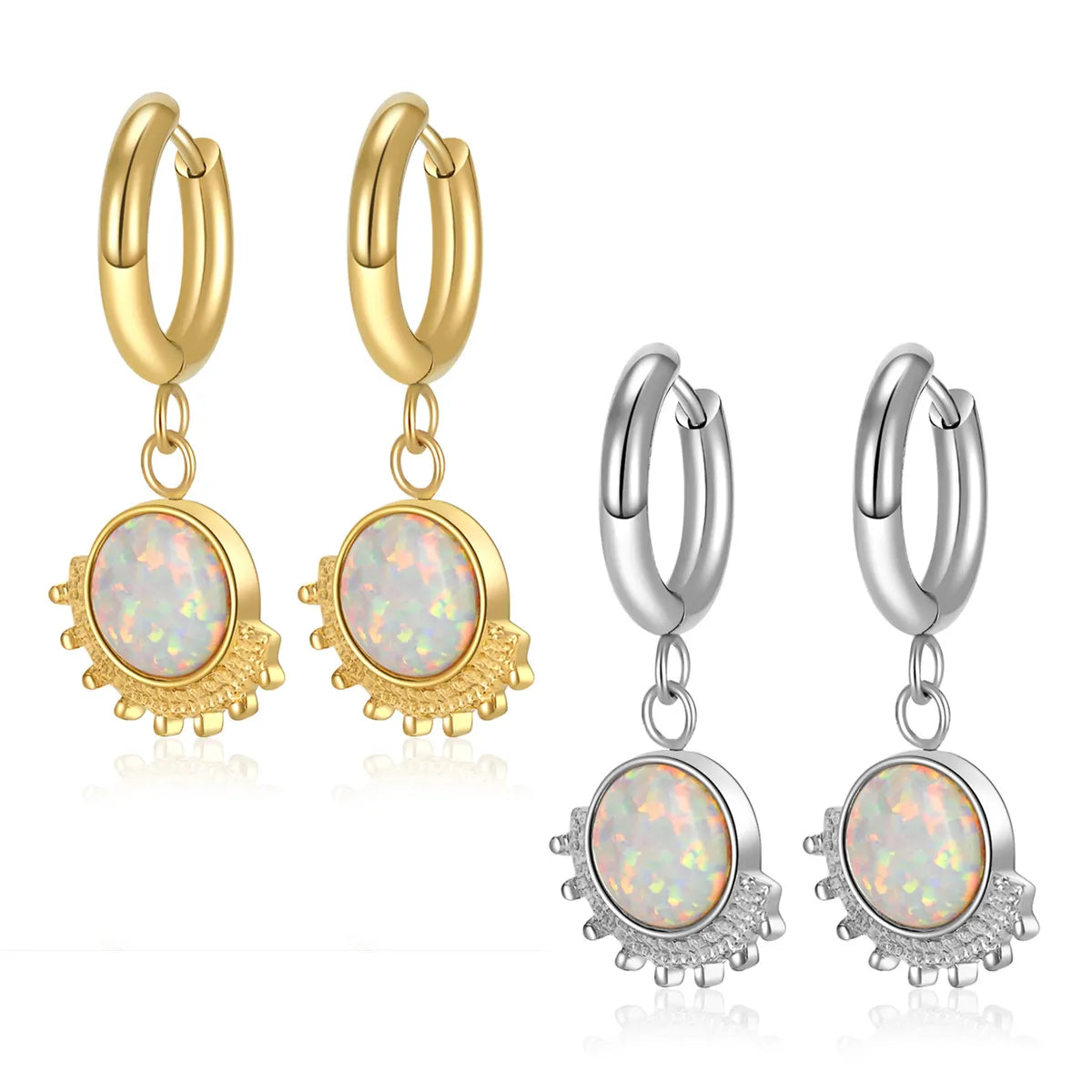 1 Pair Simple Style Classic Style Round Inlay 304 Stainless Steel Opal Drop Earrings