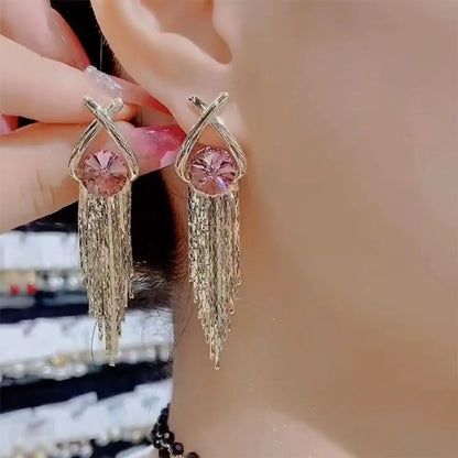 1 Pair Simple Style Classic Style Round Inlay Alloy Rhinestones Drop Earrings