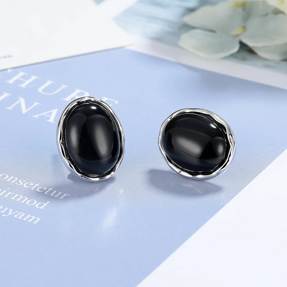 1 Pair Simple Style Classic Style Round Inlay Copper Agate Ear Studs