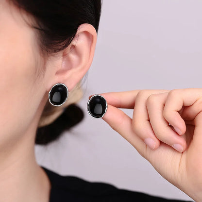 1 Pair Simple Style Classic Style Round Inlay Copper Agate Ear Studs