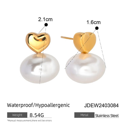 1 Pair Simple Style Classic Style Round Plating Inlay 304 Stainless Steel Pearl 18K Gold Plated Ear Studs