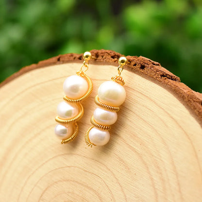 1 Pair Simple Style Classic Style Round Plating Inlay Freshwater Pearl Brass Freshwater Pearl 18k Gold Plated Drop Earrings