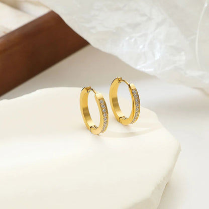 1 Pair Simple Style Classic Style Round Plating Inlay Stainless Steel Zircon White Gold Plated Gold Plated Earrings