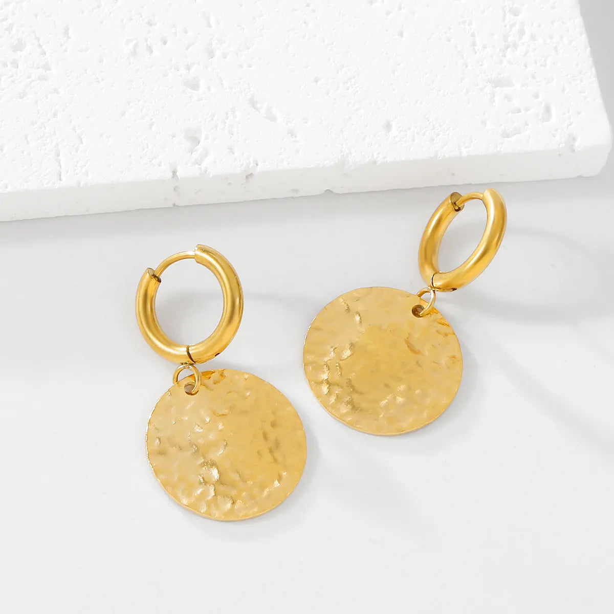 1 Pair Simple Style Classic Style Round Plating 304 Stainless Steel 18K Gold Plated Drop Earrings