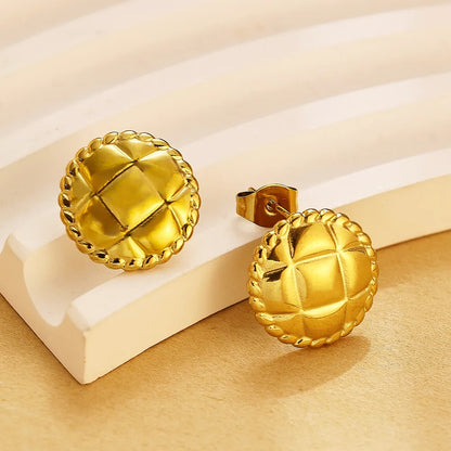 1 Pair Simple Style Classic Style Round Solid Color Plating 304 Stainless Steel Titanium Steel 18K Gold Plated Ear Studs