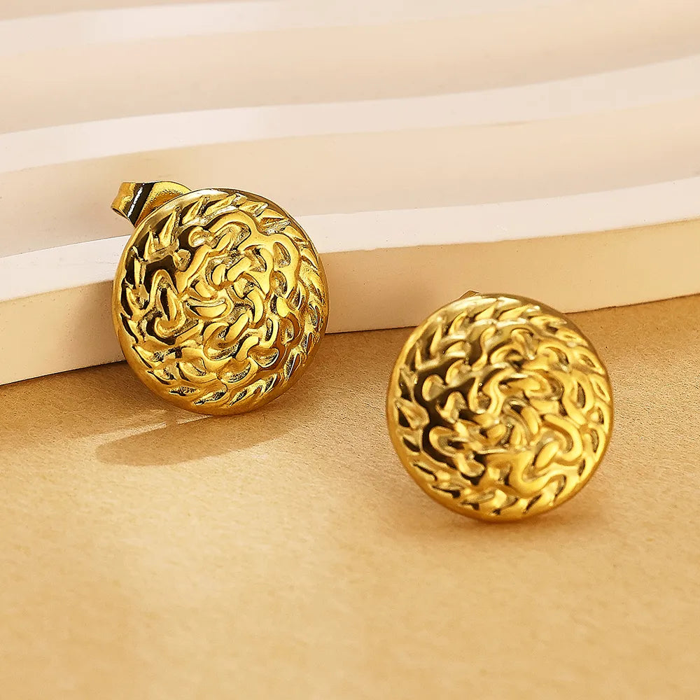 1 Pair Simple Style Classic Style Round Solid Color Plating 304 Stainless Steel Titanium Steel 18K Gold Plated Ear Studs