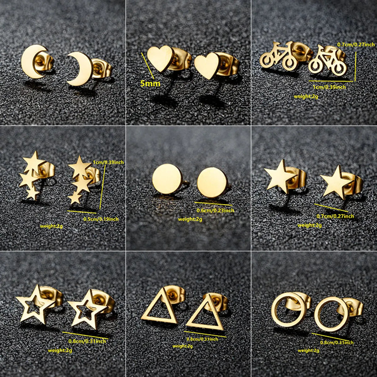 1 Pair Simple Style Classic Style Round Star Moon Hollow Out 304 Stainless Steel 18K Gold Plated Ear Studs