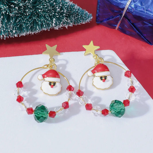 1 Pair Simple Style Classic Style Santa Claus Enamel Plating Alloy Gold Plated Drop Earrings