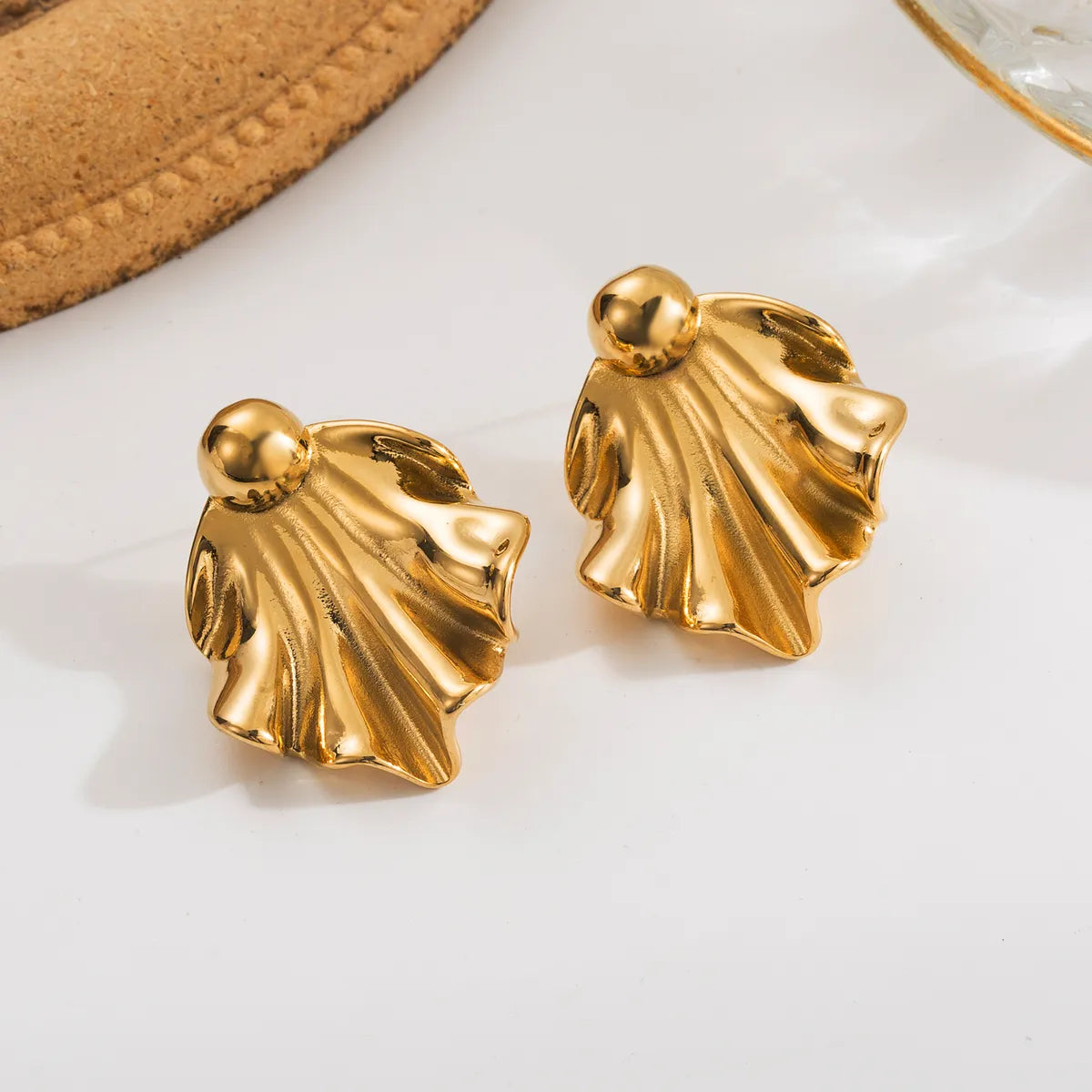 1 Pair Simple Style Classic Style Sector Plating 304 Stainless Steel 18K Gold Plated Ear Studs