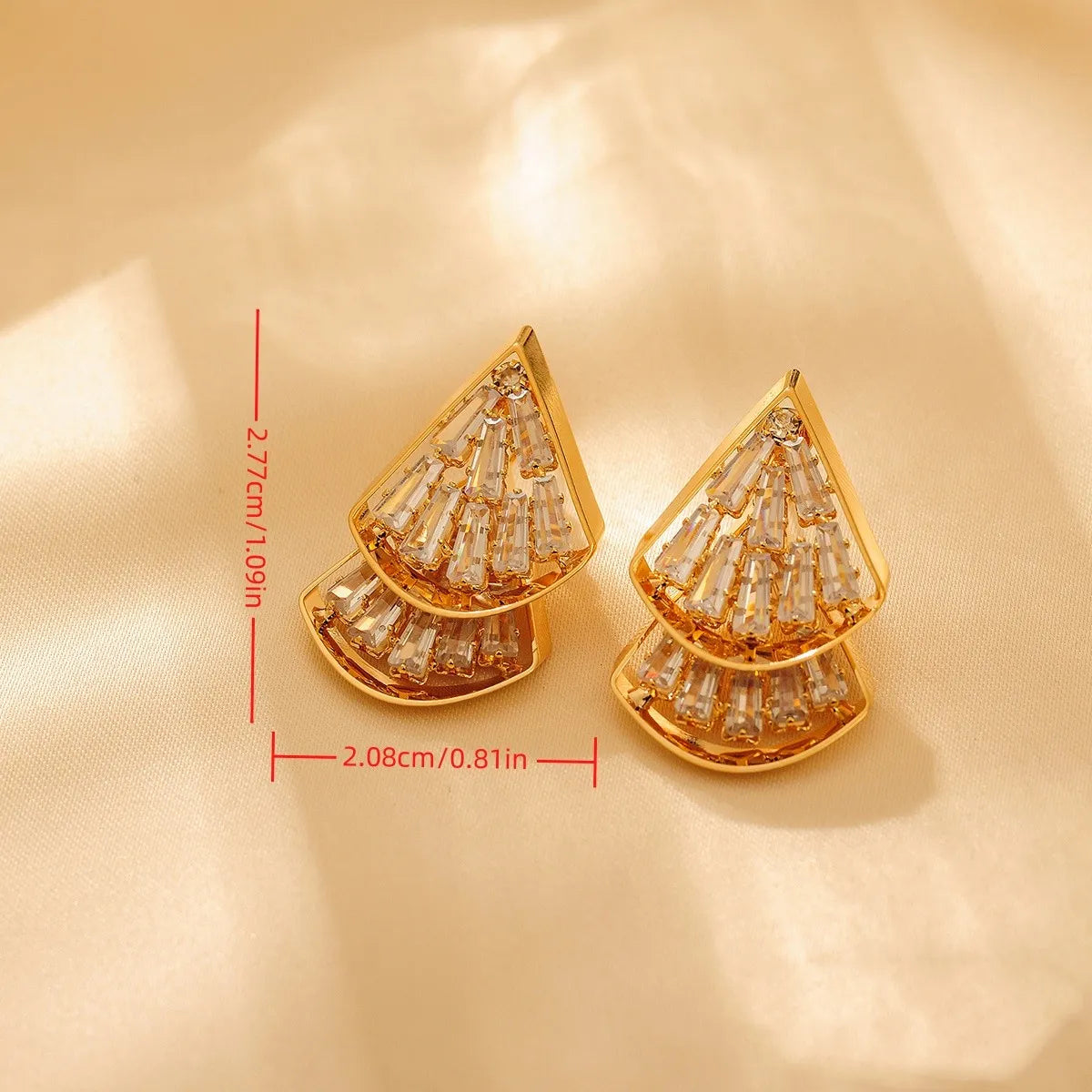 1 Pair Simple Style Classic Style Sector Plating Inlay Titanium Steel Zircon 18K Gold Plated Ear Studs