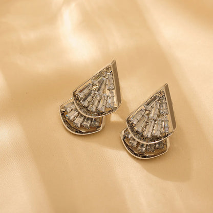 1 Pair Simple Style Classic Style Sector Plating Inlay Titanium Steel Zircon 18K Gold Plated Ear Studs