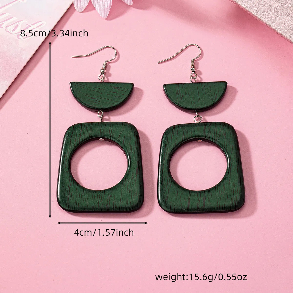 1 Pair Simple Style Classic Style Semicircle Rectangle Hollow Out Wood Drop Earrings