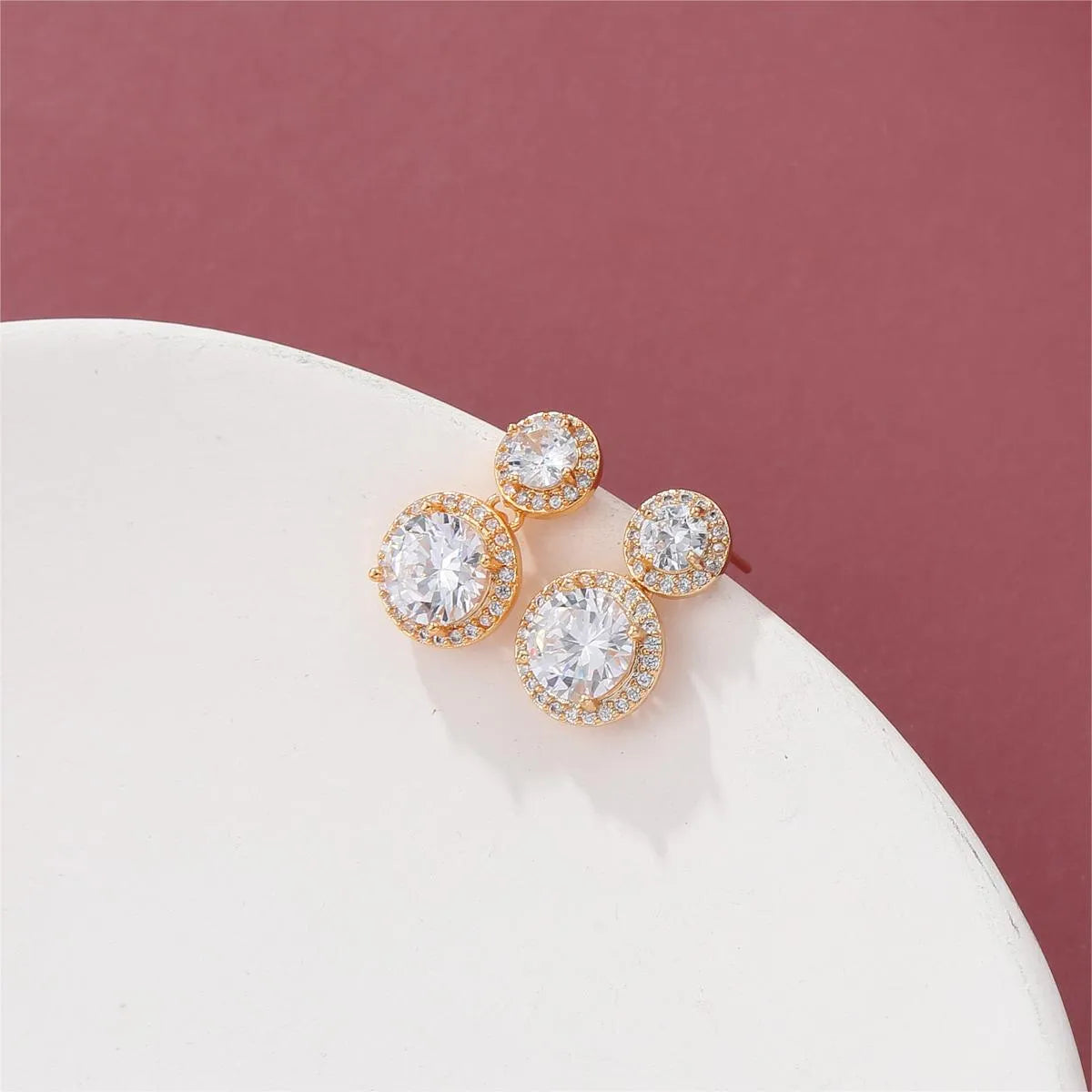 1 Pair Simple Style Classic Style Shiny Round Inlay Copper Zircon 18K Gold Plated Drop Earrings