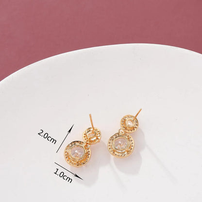 1 Pair Simple Style Classic Style Shiny Round Inlay Copper Zircon 18K Gold Plated Drop Earrings