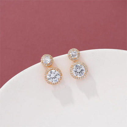 1 Pair Simple Style Classic Style Shiny Round Inlay Copper Zircon 18K Gold Plated Drop Earrings